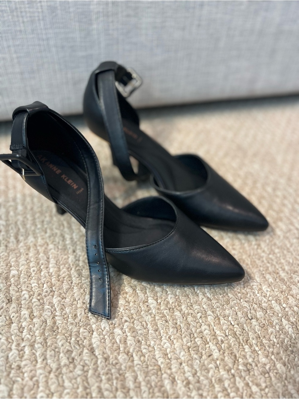 Anne Klein Black Pointed-Toe Ankle-Strap Pumps